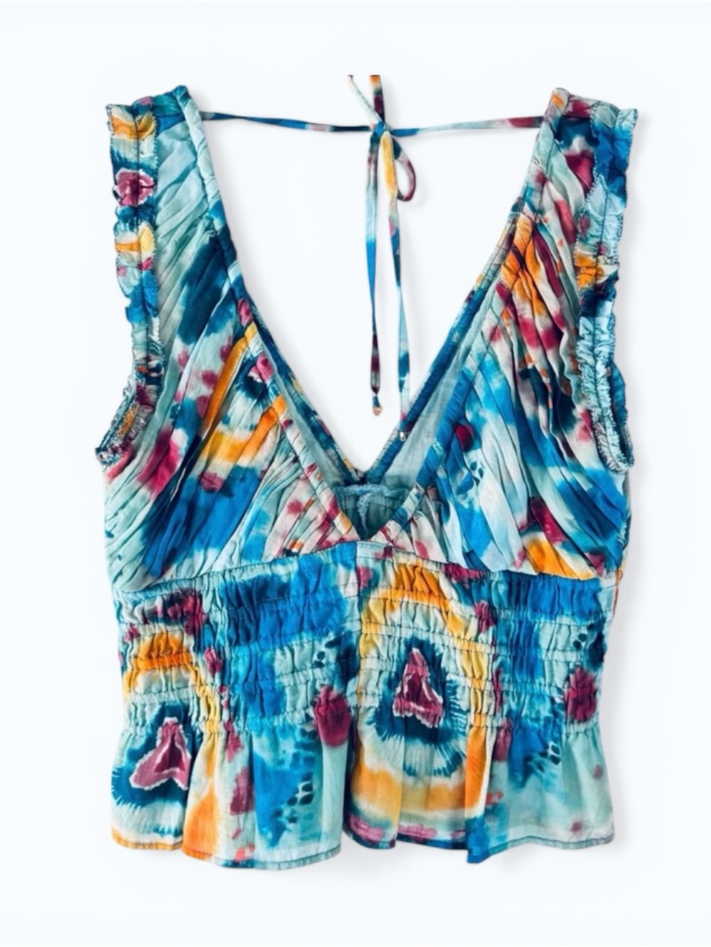 Love The Label Cora Smocked Tie Dye Top Canary Tie Dye Size Medium NWT - Picture 4 of 11